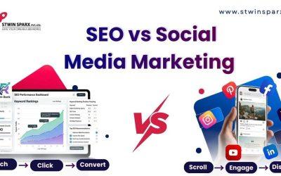 seo vs social media marketing comparison - Stwin Sparx Pvt Ltd difference between SEO and social media marketing showing organic traffic from search engines and instant visibility through social media platforms